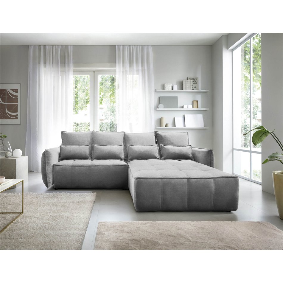 Corner sofa Elkampo R, sleeping function, Nube 4, velvet, grey, H88x196x265cm