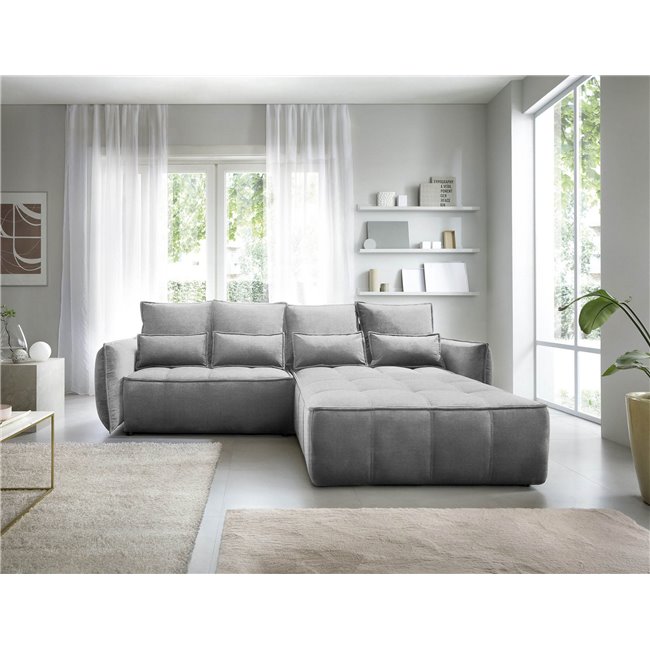 Corner sofa Elkampo R, sleeping function, Nube 4, velvet, grey, H88x196x265cm