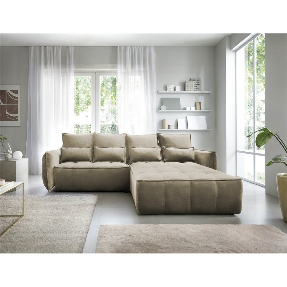 Corner sofa Elkampo R, sleeping function, Nube 20, velvet, brown, H88x195x265cm