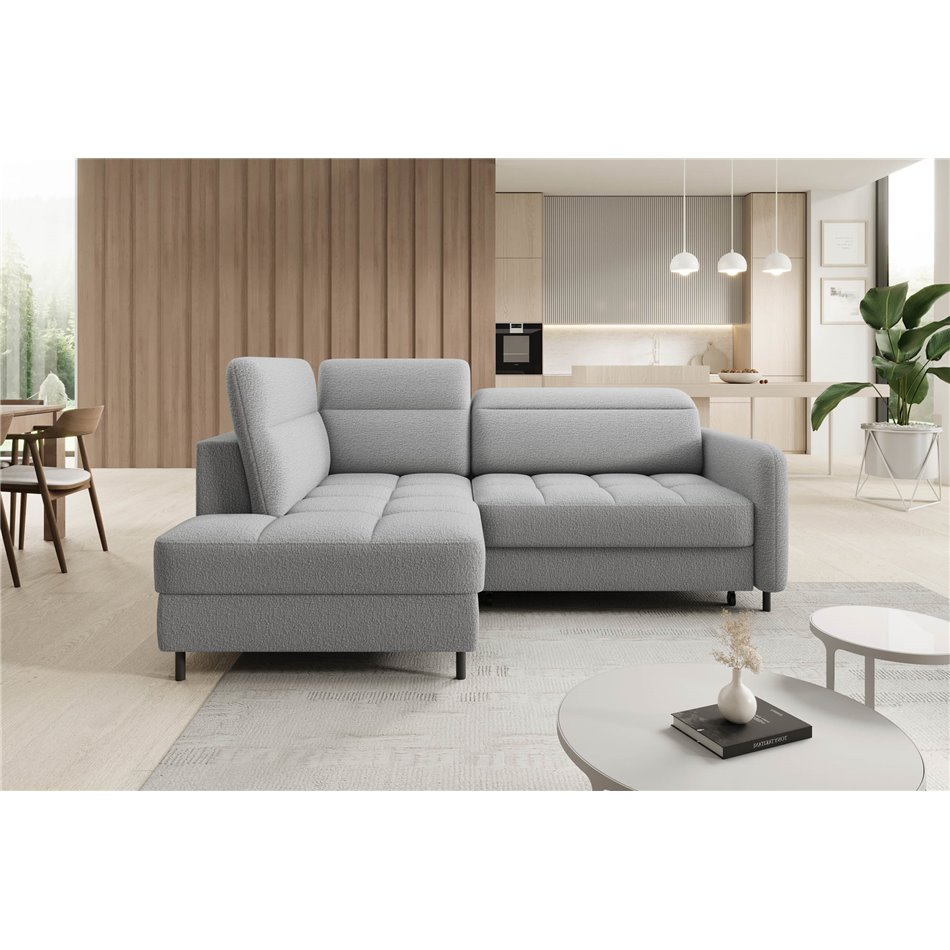 Corner sofa Elbare L, sleeping function, Royal 04, bouclé, grey, H100x160x208cm
