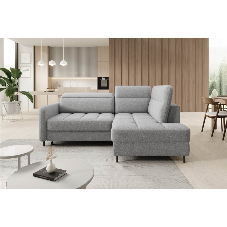 Corner sofa Elbare R, sleeping function, Royal 04, bouclé, grey, H100x160x208cm