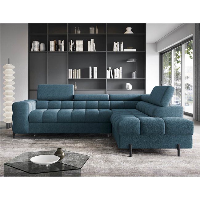 Corner sofa Elferucce R, sleeping function, Amore 40, bouclé, dark blue, H93x200x276cm