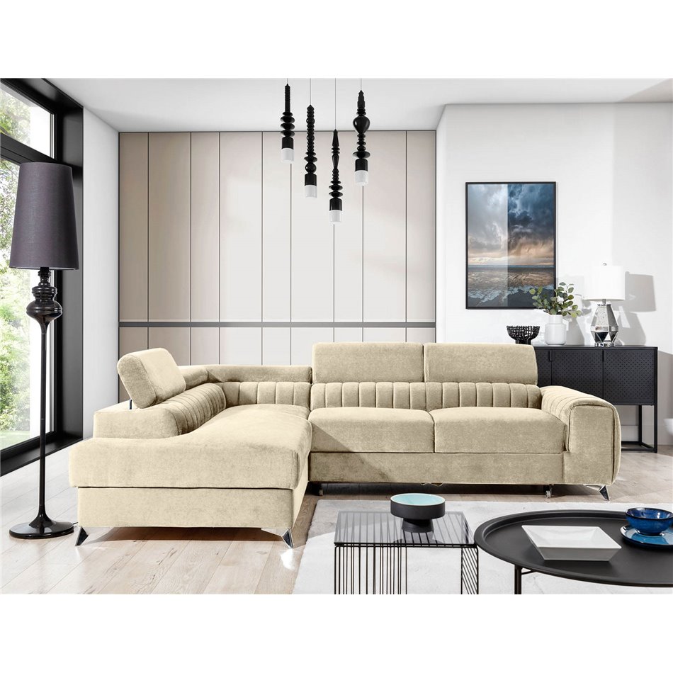 Corner sofa Elaurence L Monolith 04, velvet, beige, H92x205x278cm