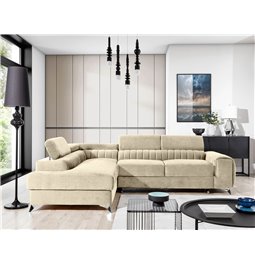 Corner sofa Elaurence L Monolith 04, velvet, beige, H92x205x278cm