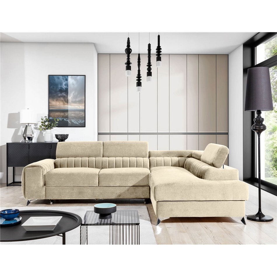 Corner sofa Elaurence R Monolith 04, velvet, beige, H92x205x278cm