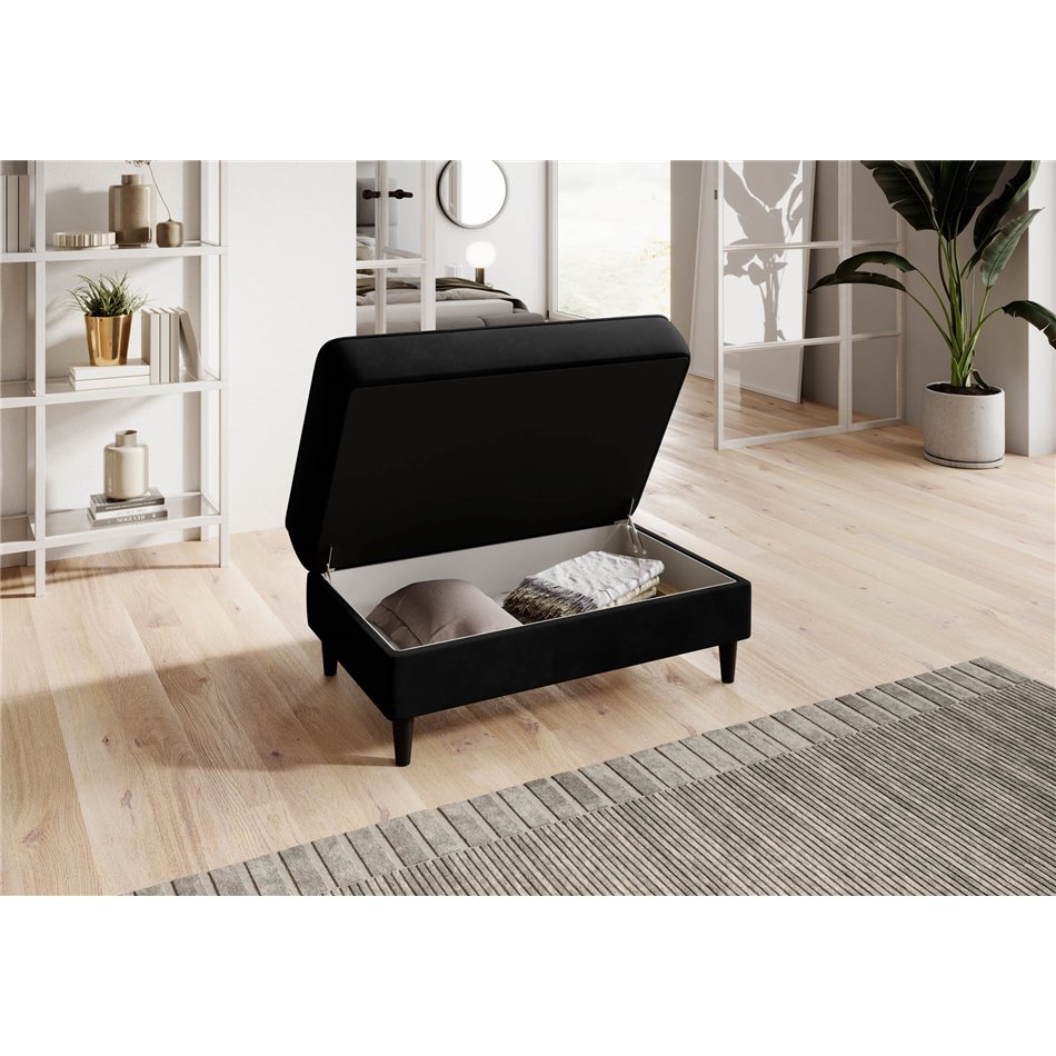 Пуф с ящиком для хранения Elbellis, Loco 10, бархат, черный, H42x62x97см