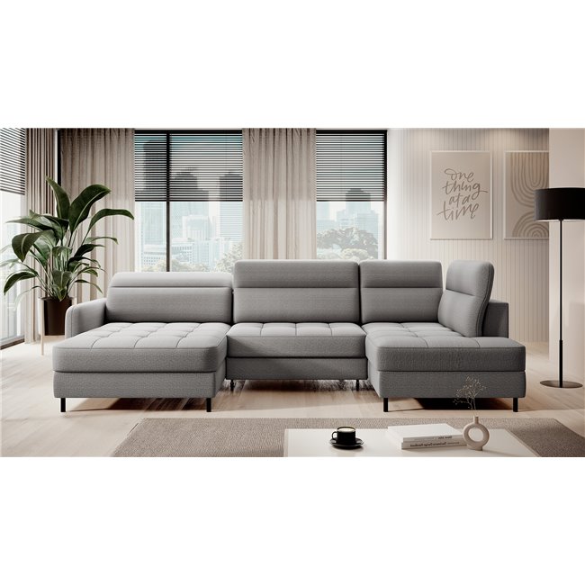 U shape sofa Elberto L, sleeping function, Manhattan 03, velvet, grey, H100x165x306cm