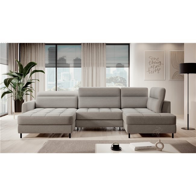 U shape sofa Elberto L, sleeping function, Raquel 03, grey, H100x165x306cm
