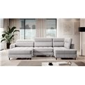 U shape sofa Elberto L, sleeping function, Aubron 03, wavy velvet, grey, H100x165x306cm