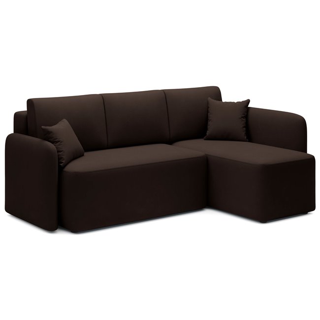 Corner sofa Elhandson R, sleeping function, Lukso 22, velvet, brown, H89x150x206cm