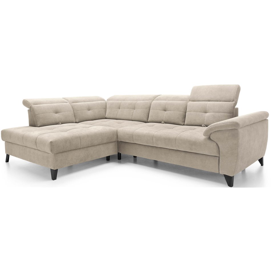 Corner sofa Elinferne L, sleeping function, Aura 18, velvet, beige, H107x210x297cm