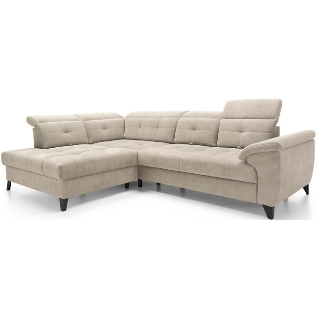 Corner sofa Elinferne L, sleeping function, Aura 18, velvet, beige, H107x210x297cm