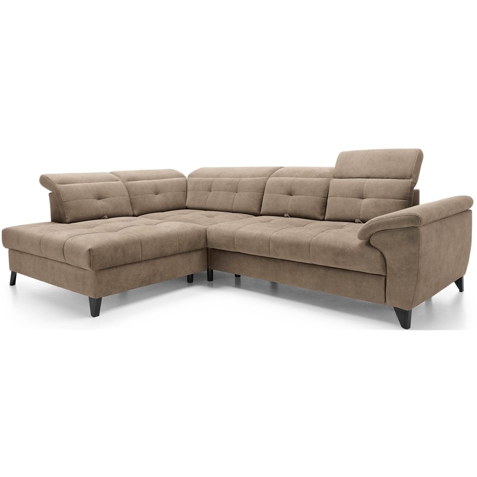 Corner sofa Elinferne L, sleeping function, Aura 20, velvet, dark beige, H107x210x297cm