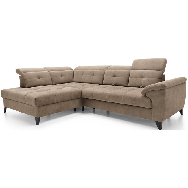 Corner sofa Elinferne L, sleeping function, Aura 20, velvet, dark beige, H107x210x297cm