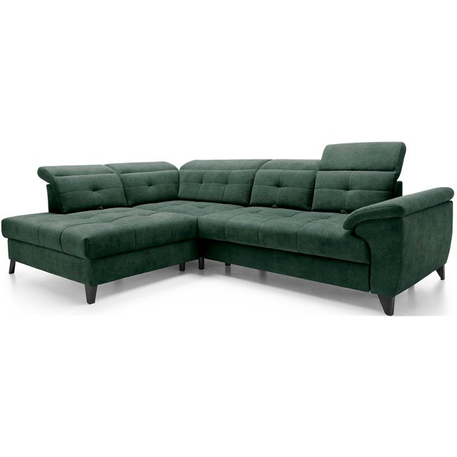 Corner sofa Elinferne L, sleeping function, Raquel 35, dark green, H107x210x297cm