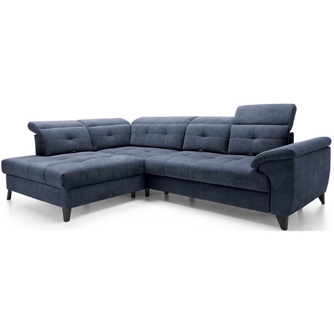 Corner sofa Elinferne L, sleeping function, Relax 40, velvet, dark blue, H107x210x297cm