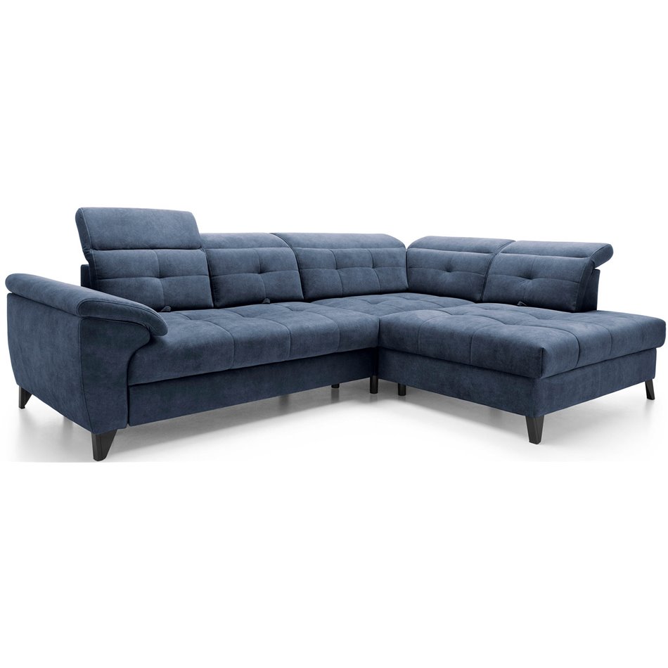 Corner sofa Elinferne R, sleeping function, Aura 40, velvet, dark blue, H107x210x297cm