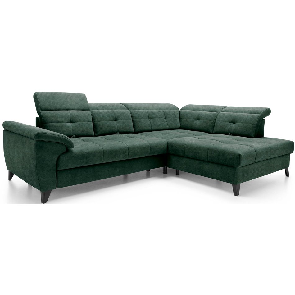 Corner sofa Elinferne R, sleeping function, Raquel 35, dark green, H107x210x297cm