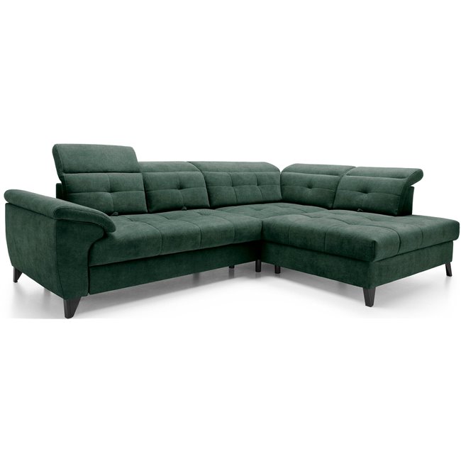 Corner sofa Elinferne R, sleeping function, Raquel 35, dark green, H107x210x297cm