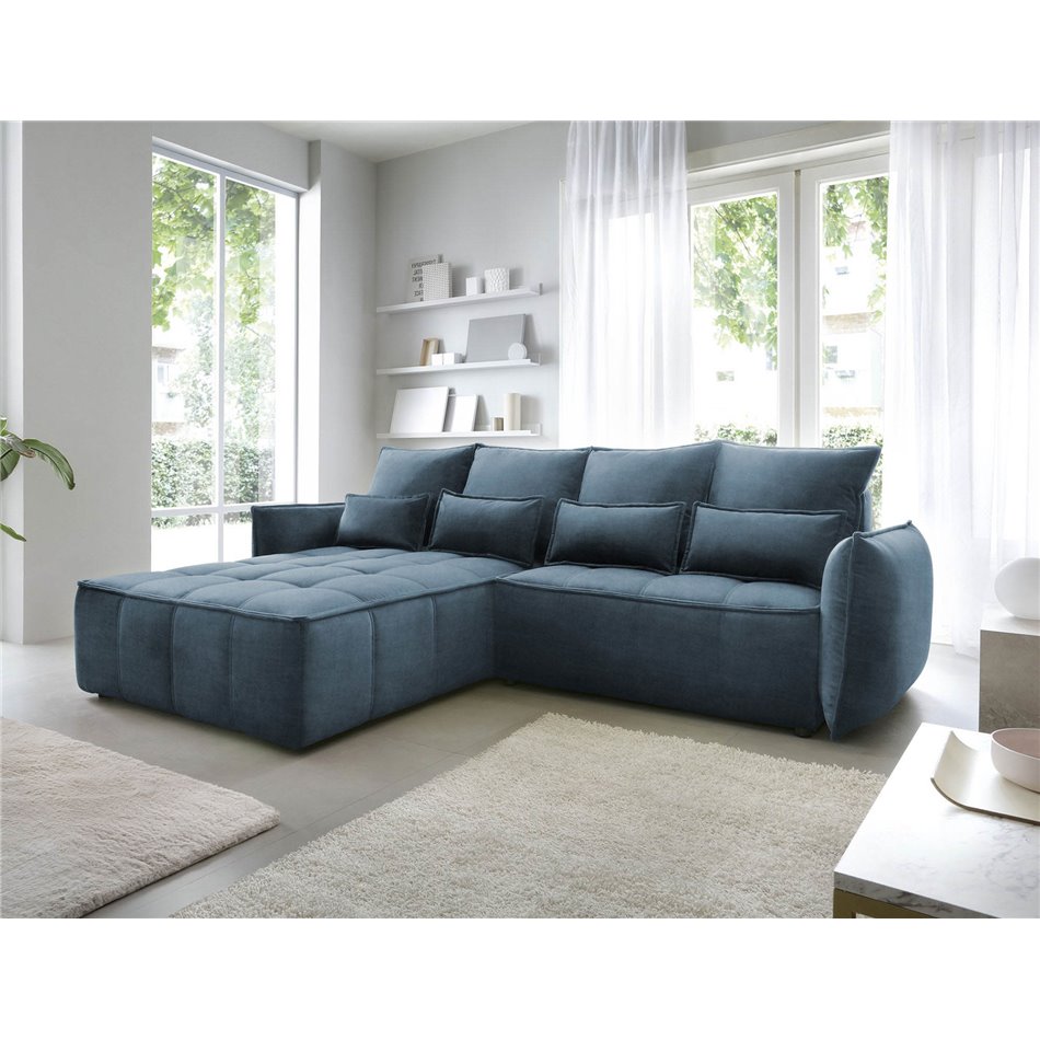 Corner sofa Elkampo L, sleeping function, Manhattan 40, velvet, dark blue, H88x196x265cm