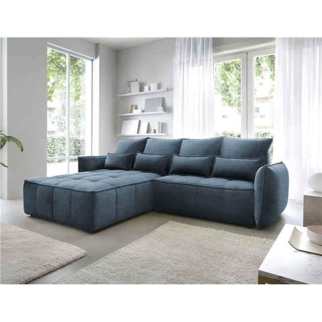 Corner sofa Elkampo L, sleeping function, Manhattan 40, velvet, dark blue, H88x196x265cm