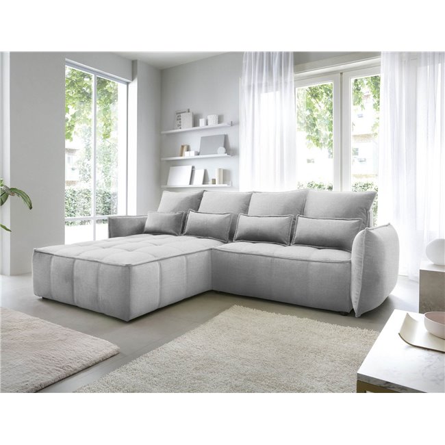 Corner sofa Elkampo L, sleeping function, Nube 3, velvet, grey, H88x196x265cm