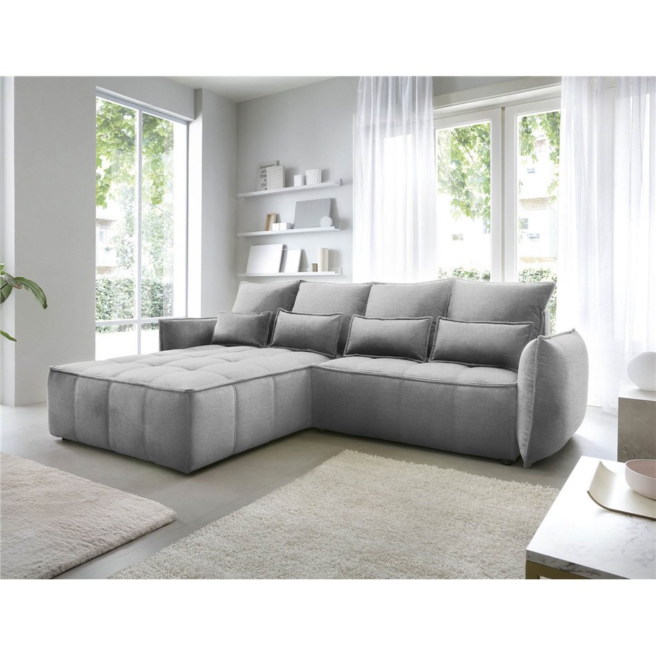 Corner sofa Elkampo L, sleeping function, Nube 4, velvet, grey, H88x196x265cm