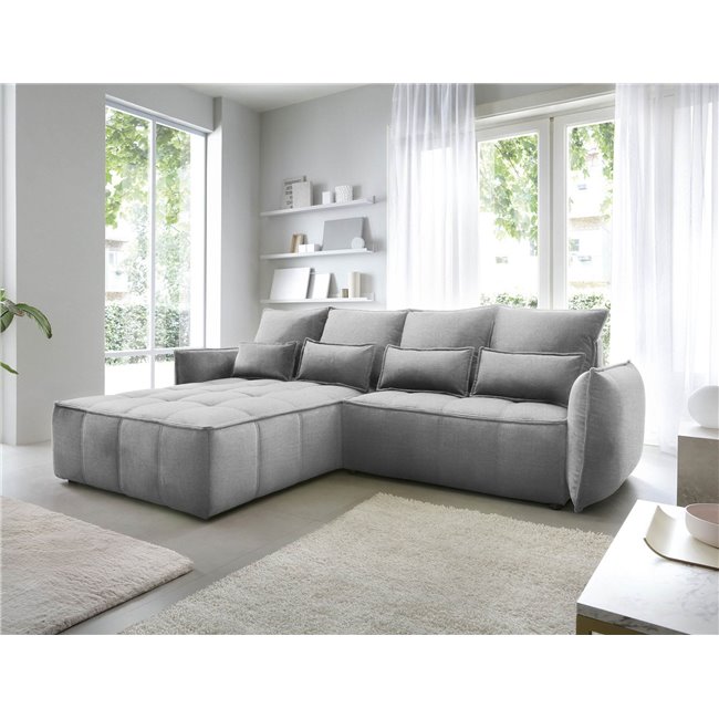 Corner sofa Elkampo L, sleeping function, Nube 4, velvet, grey, H88x196x265cm