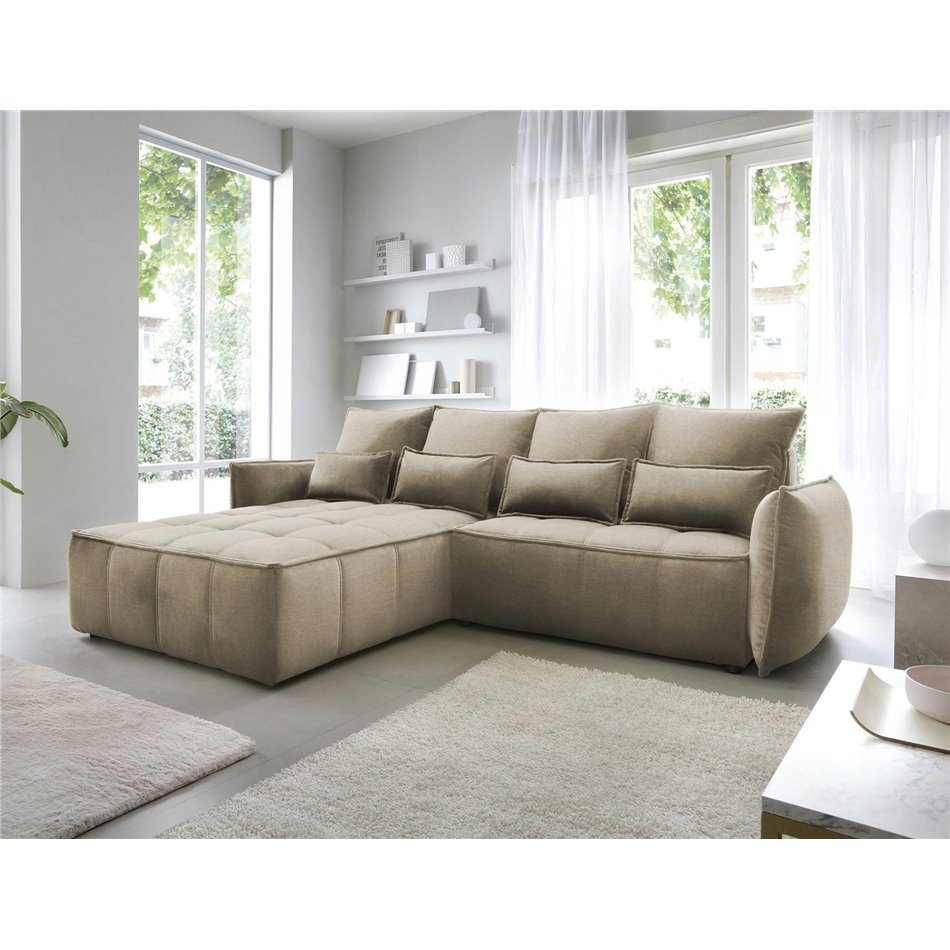 Corner sofa Elkampo L, sleeping function, Nube 20, velvet, brown, H88x196x265cm