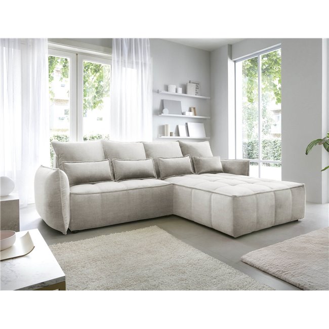 Corner sofa Elkampo R, sleeping function, Manhattan 18, velvet, beige, H88x196x265cm