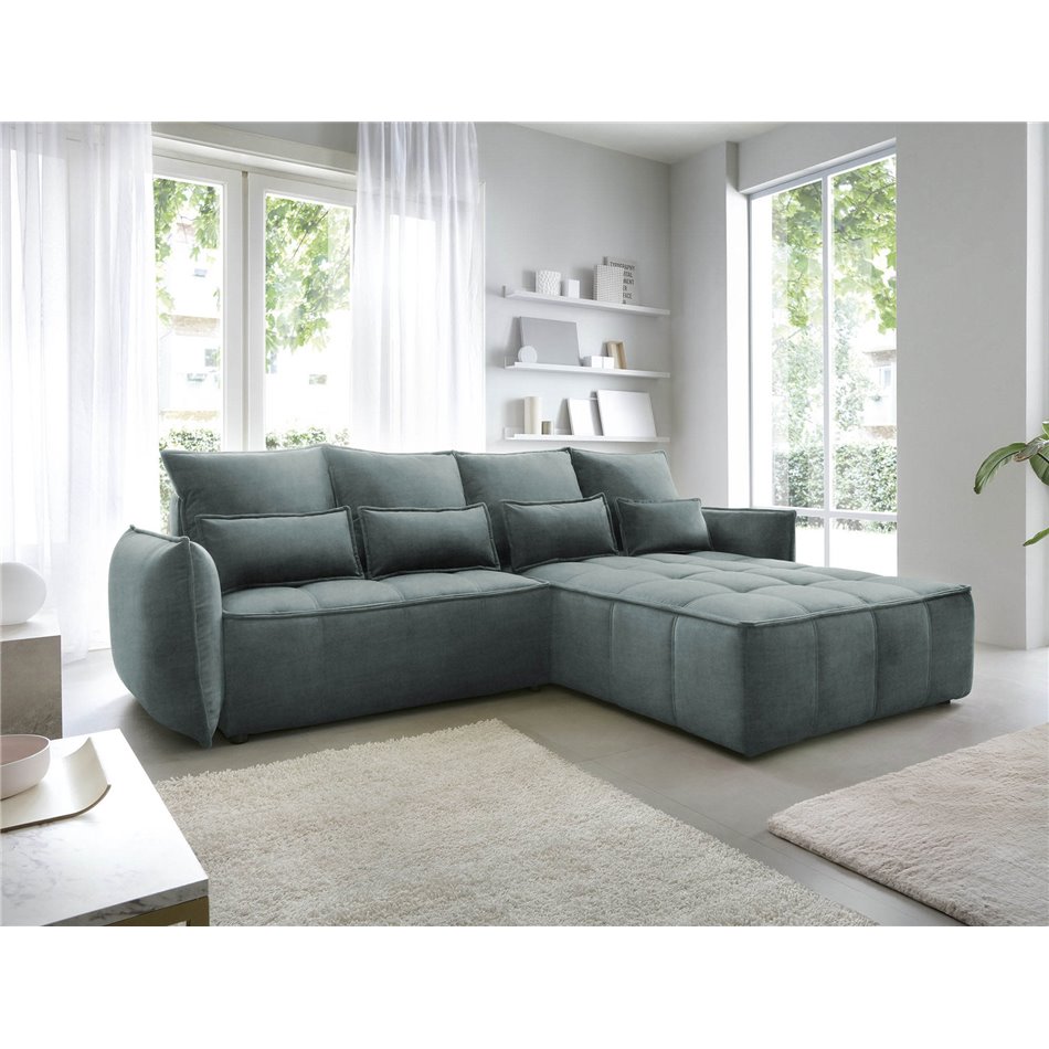 Corner sofa Elkampo R, sleeping function, Manhattan 38, velvet, green, H88x196x265cm