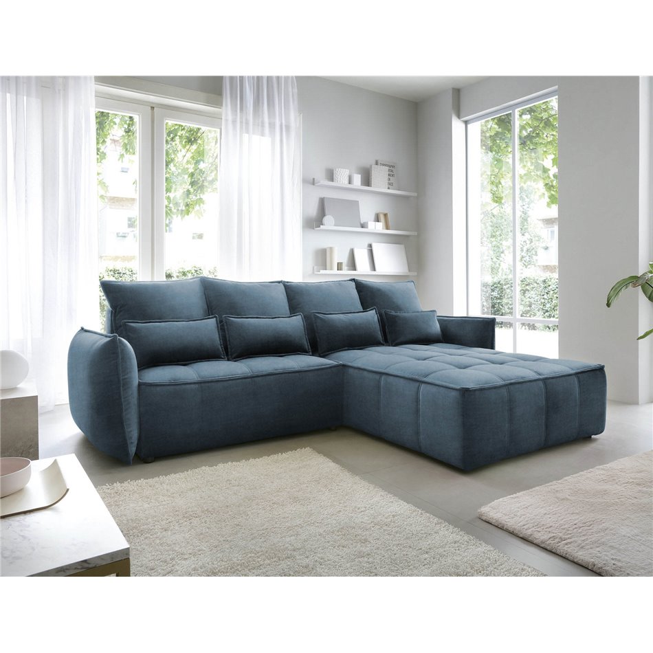 Corner sofa Elkampo R, sleeping function, Manhattan 40, velvet, dark blue, H88x196x265cm