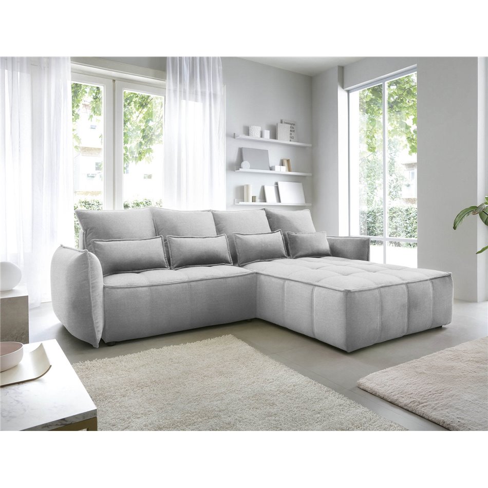 Corner sofa Elkampo R, sleeping function, Nube 3, velvet, grey, H88x196x265cm