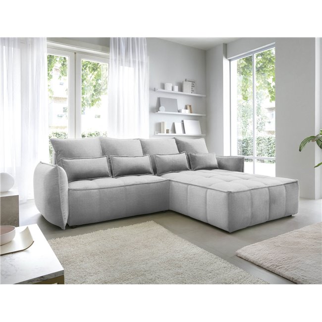 Corner sofa Elkampo R, sleeping function, Nube 3, velvet, grey, H88x196x265cm