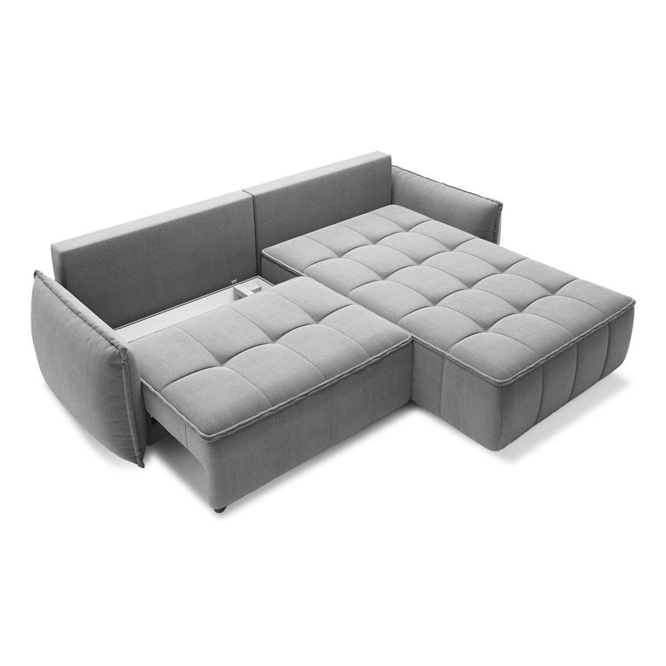 Corner sofa Elkampo R, sleeping function, Nube 4, velvet, grey, H88x196x265cm