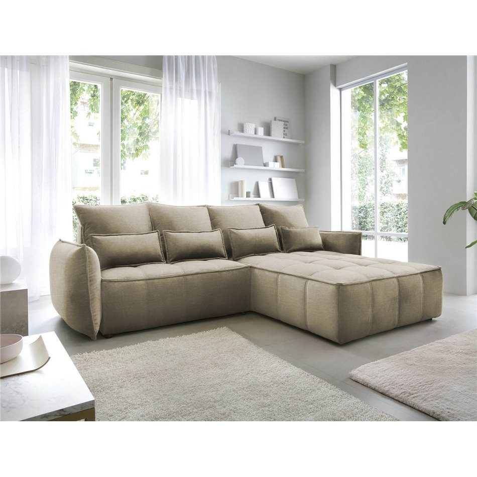 Corner sofa Elkampo R, sleeping function, Nube 20, velvet, brown, H88x195x265cm