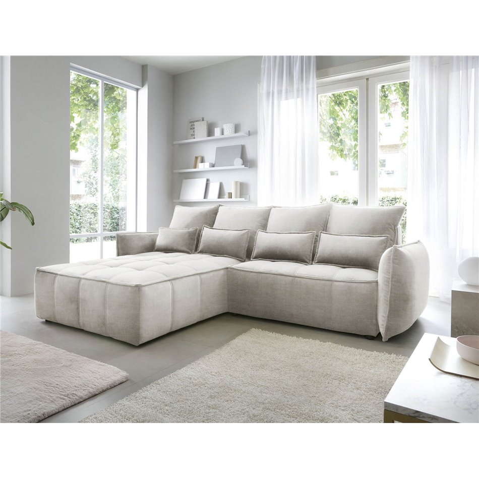 Corner sofa Elkampo L, sleeping function, Manhattan 18, velvet, beige, H88x196x265cm