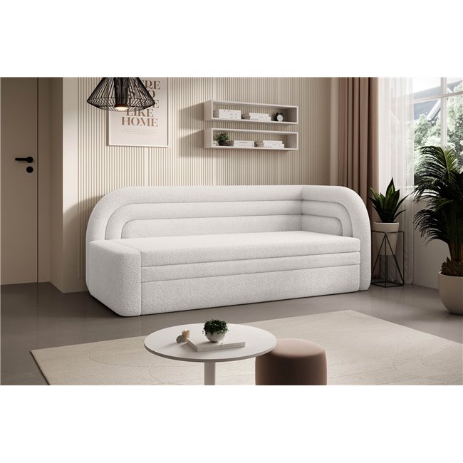 Sofa bed Elfabilo R, sleeping function, Royal 01, bouclé, white, H80x86x223cm