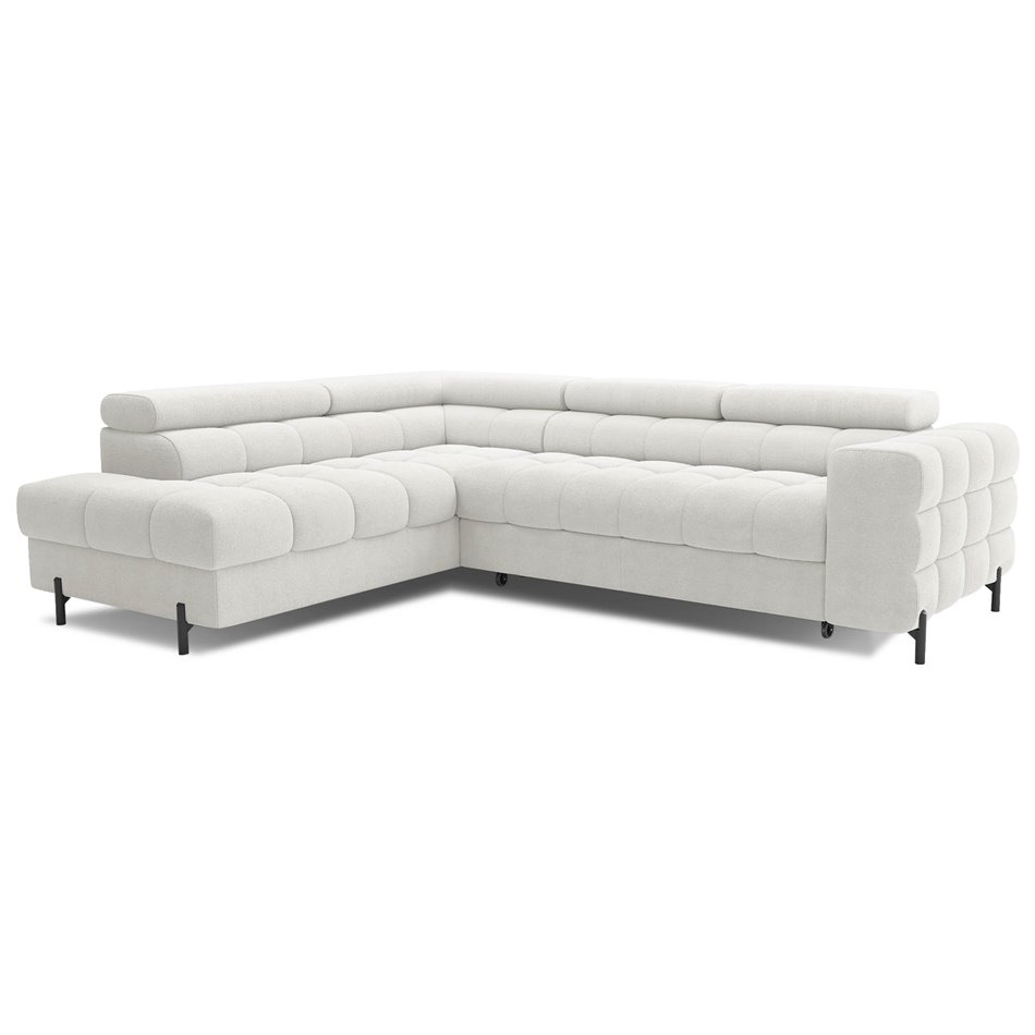 Corner sofa Elferucce L, sleeping function, Amore 01, bouclé, white, H93x200x276cm
