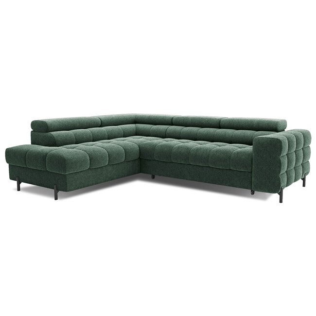 Corner sofa Elferucce L, sleeping function, Amore 35, bouclé, dark green, H93x200x276cm