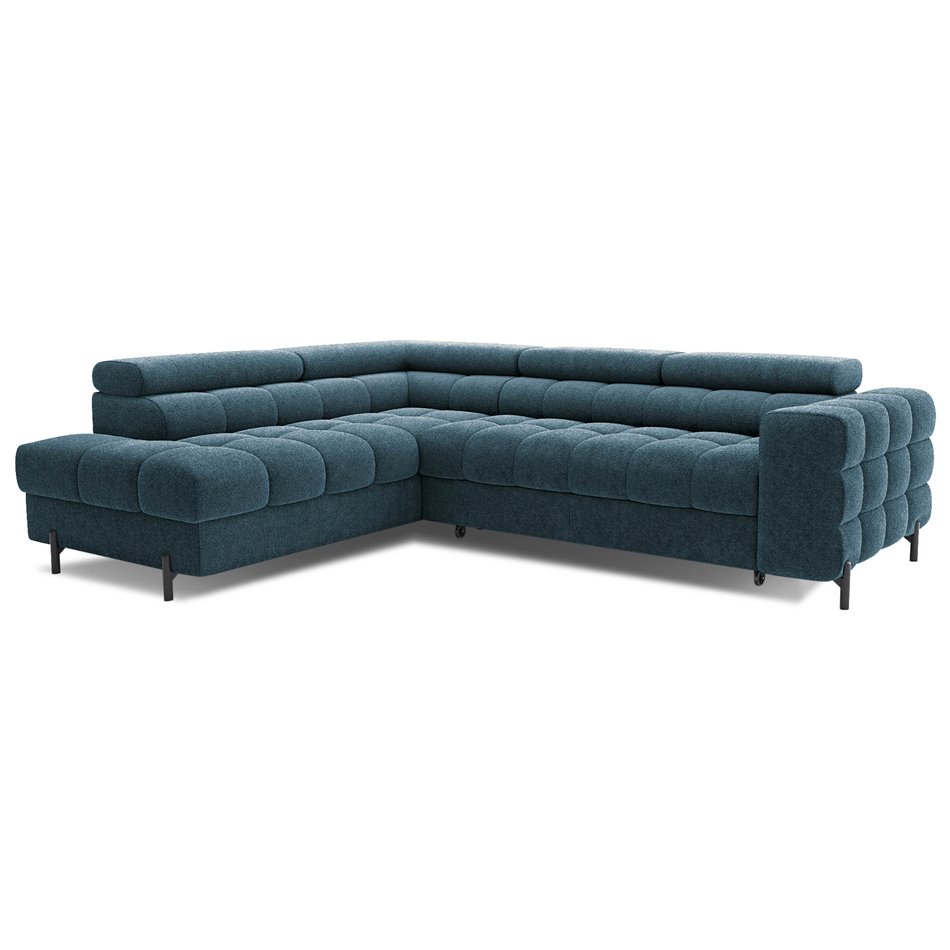 Corner sofa Elferucce L, sleeping function, Amore 40, bouclé, dark blue, H93x200x276cm