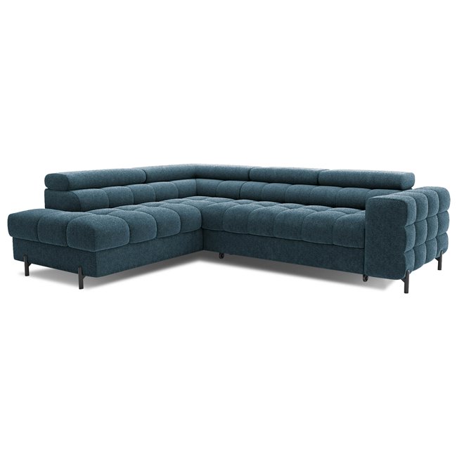 Corner sofa Elferucce L, sleeping function, Amore 40, bouclé, dark blue, H93x200x276cm