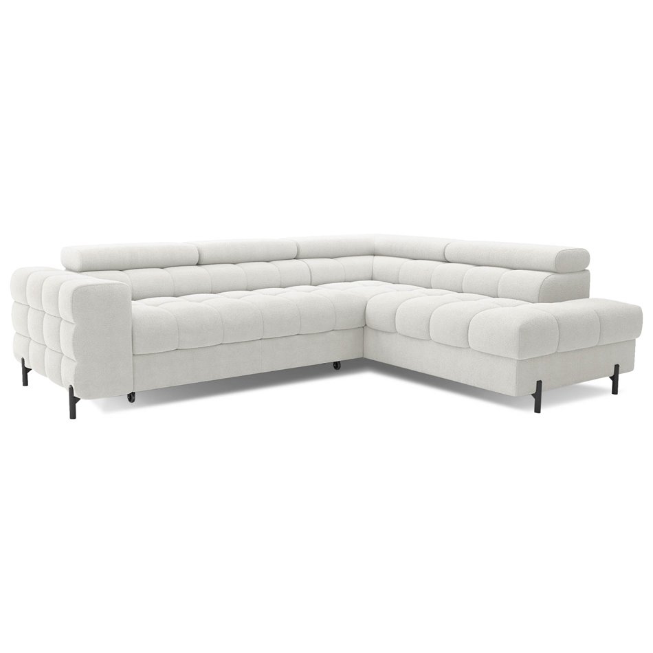 Corner sofa Elferucce R, sleeping function, Amore 01, bouclé, white, H93x200x276cm