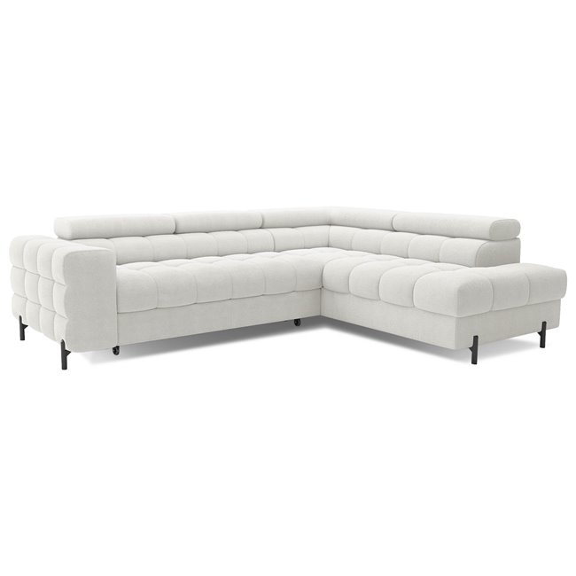 Corner sofa Elferucce R, sleeping function, Amore 01, bouclé, white, H93x200x276cm