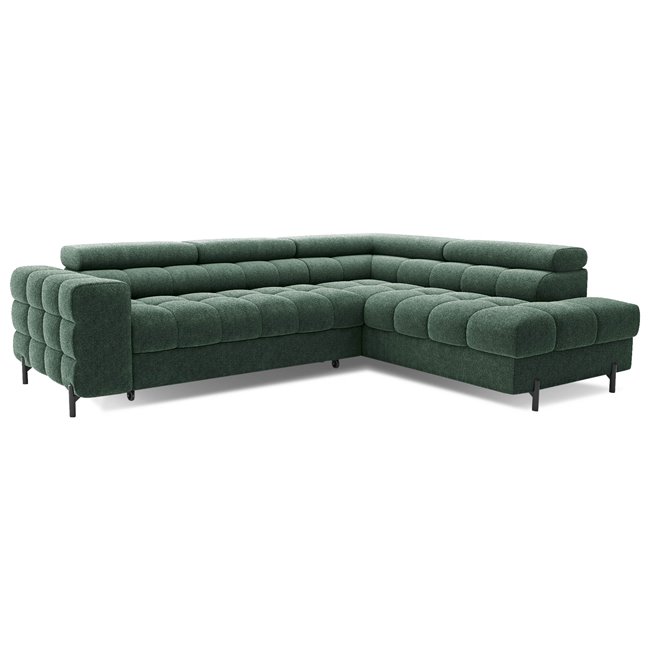 Corner sofa Elferucce R, sleeping function, Amore 35, bouclé, dark green, H93x200x276cm