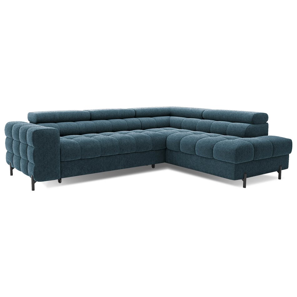 Corner sofa Elferucce R, sleeping function, Amore 40, bouclé, dark blue, H93x200x276cm