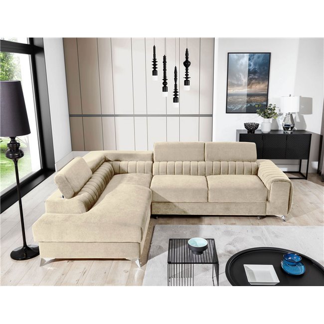 Corner sofa Elaurence L Monolith 04, velvet, beige, H92x205x278cm
