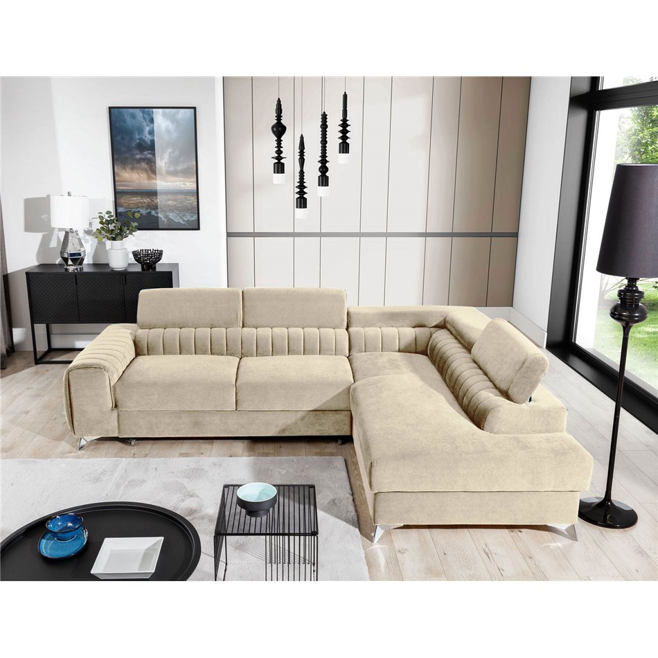 Corner sofa Elaurence R Monolith 04, velvet, beige, H92x205x278cm