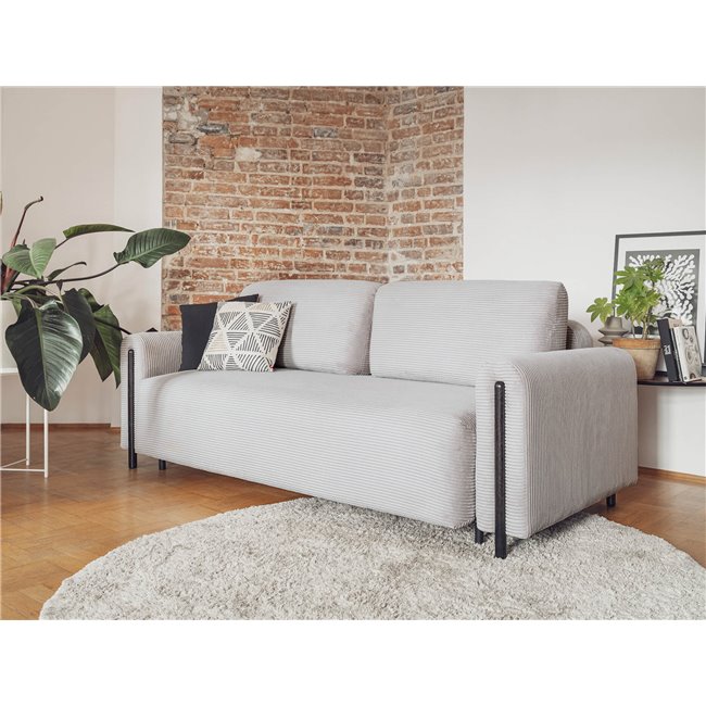 Sofa bed Elcadova Black, sleeping function, Jarell 04, wavy velvet, grey, H97x97x244cm