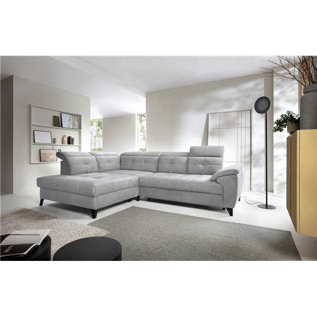 Corner sofa Elinferne L, sleeping function, Aura 04, velvet, grey, H107x210x297cm